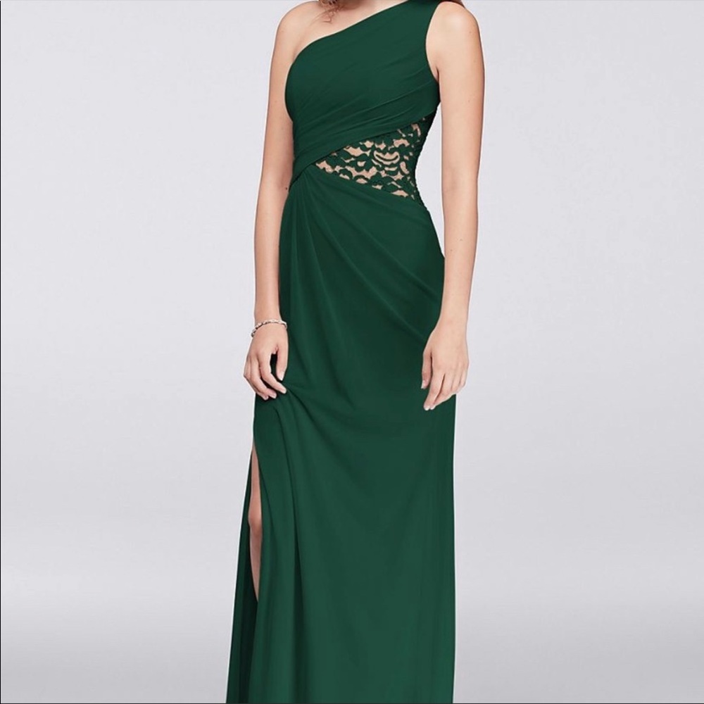 One shoulder mesh dress with lace Insert